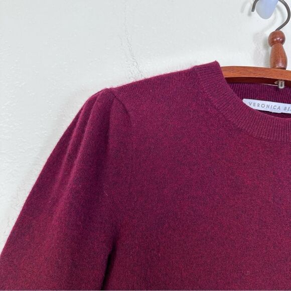 Veronica Beard Jensen Puff Sleeve Cashmere Tunic Sweater Size XS/S in Burgundy - Picture 4 of 11